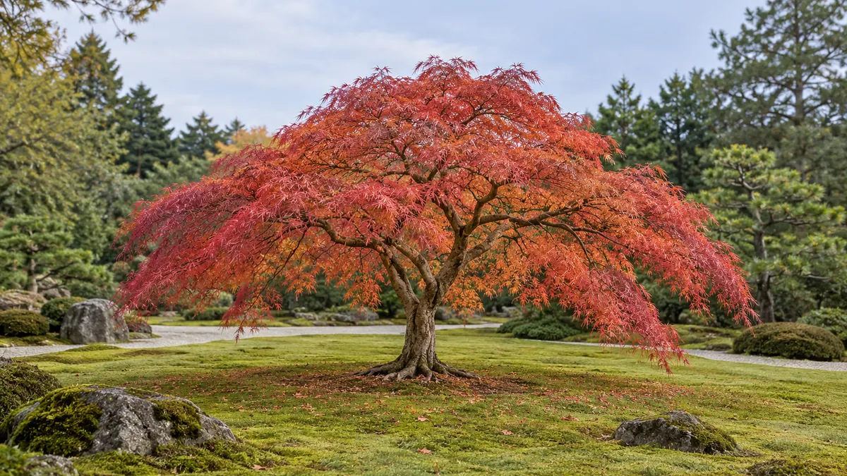 Acer palmatum var. dissectum au port retombant en automne