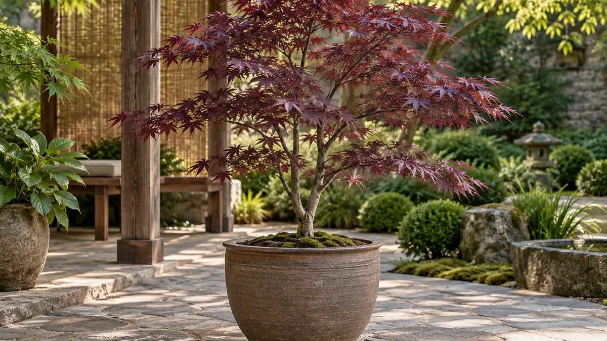 Érable du Japon Atropurpureum cultivé en pot à la mi-ombre