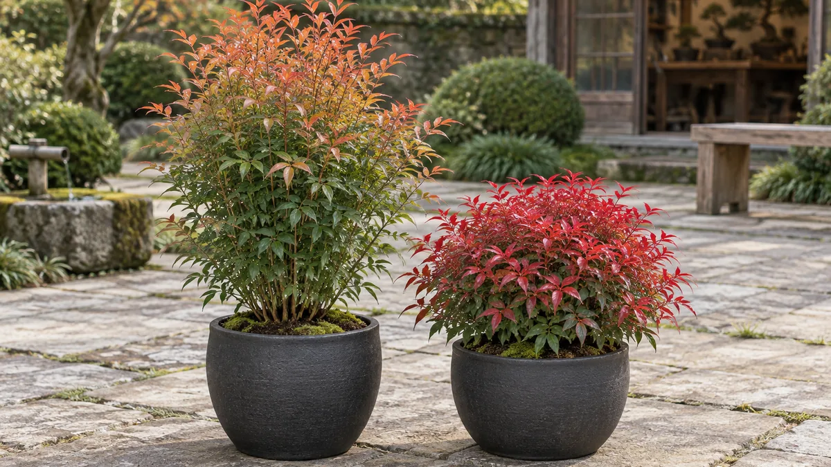 Nandina Gulf Stream et Fire Power comparés par leur port et leur feuillage