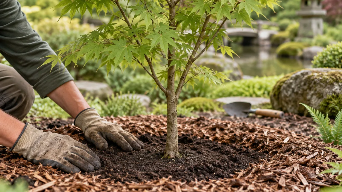 Plantation d’un Acer palmatum dans un sol humifère et drainé