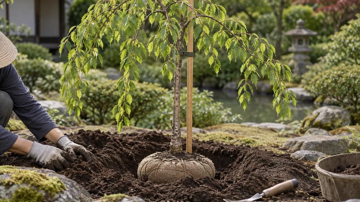 Plantation d’un sakura pleureur avec son point de greffe hors du sol
