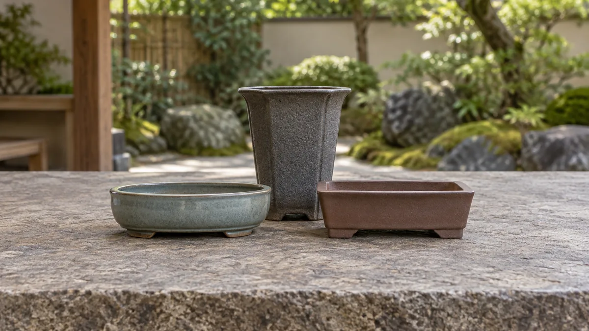 Pots pour bonsaï ovales, rectangulaires et hauts en grès émaillé ou brut