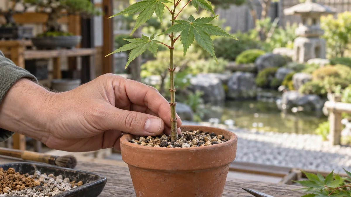 Préparation d’une bouture d’érable du Japon dans un substrat drainant