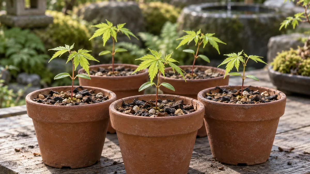 Jeunes plantules obtenues après le semis de graines d’érable du Japon