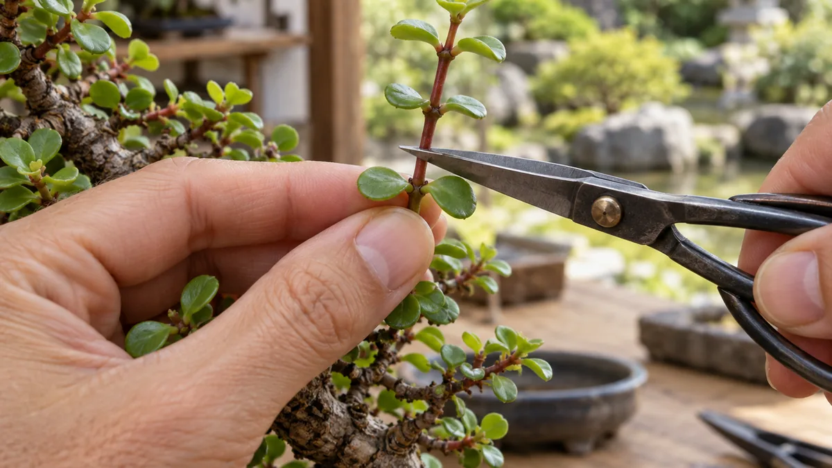 Taille d'un rameau de Portulacaria afra cultivé en bonsaï