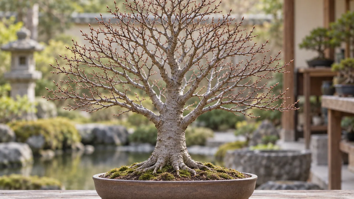 Ramification fine d’un zelkova bonsaï en forme de balai
